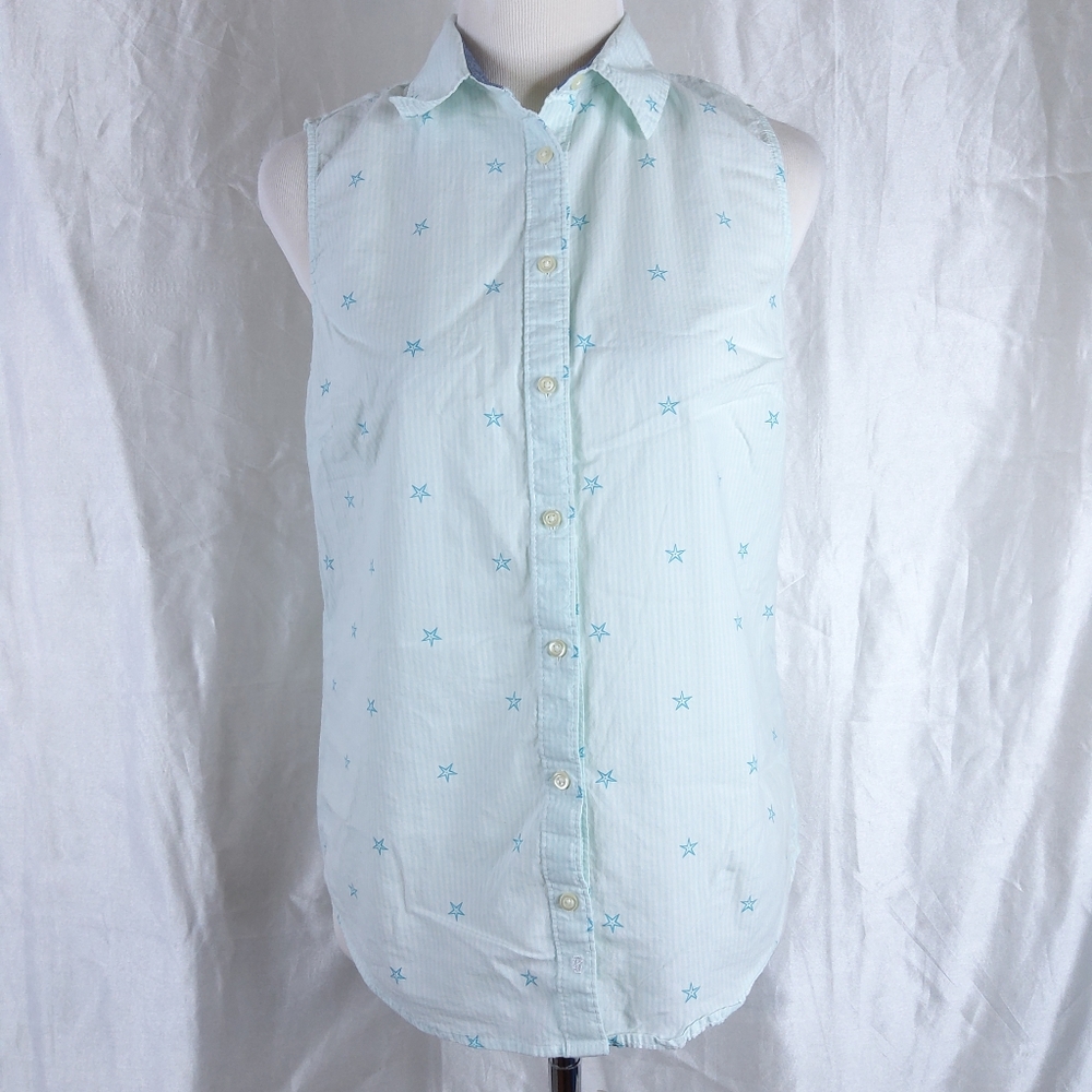 Izod Size Small Sleeveless Button-Down Shirt Green